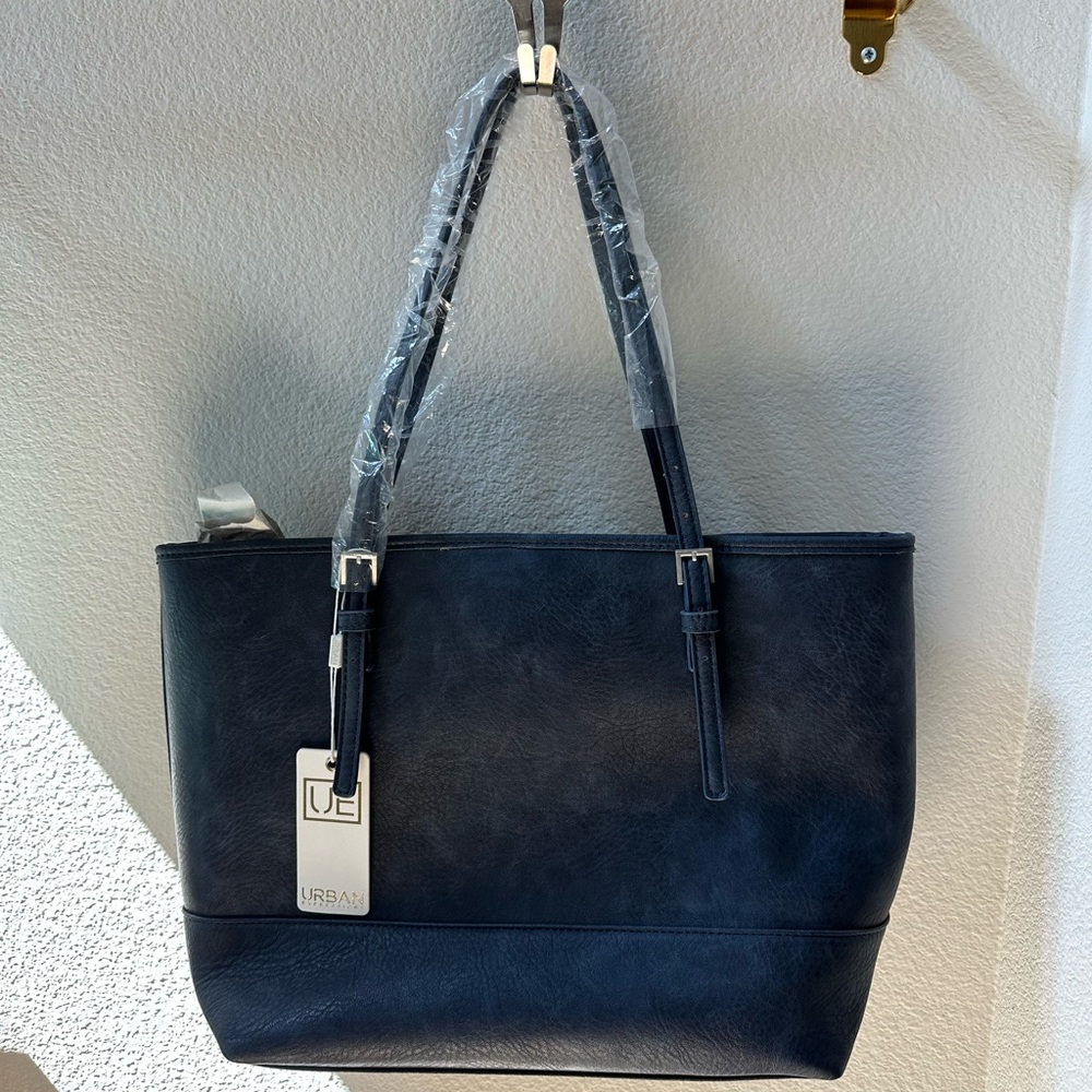 Urban Expressions Navy Blue Faux Leather Tote Bag